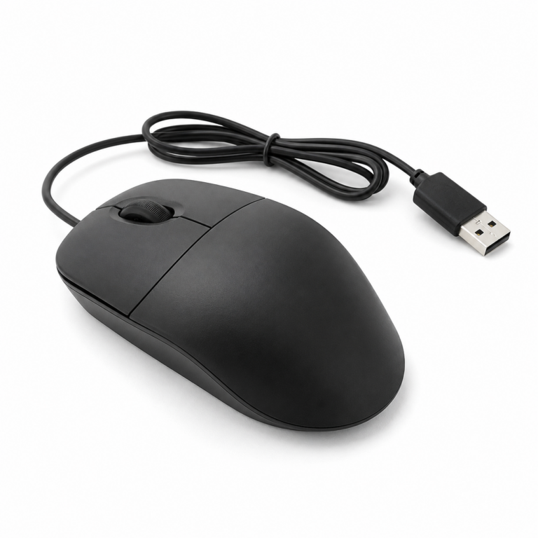 Black 3-button USB wired mouse with responsive tracking for Windows and Mac