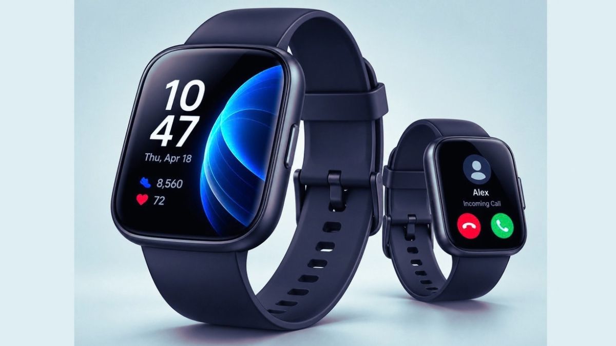 Black smartwatch with Bluetooth calling, HD display, fitness tracking and incoming call screen
