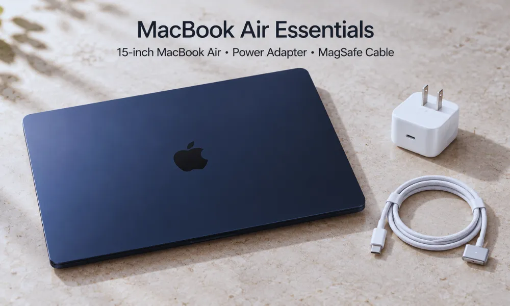 MacBook Air essentials flat lay
