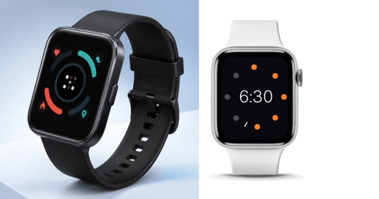 Tensky Smart Watch with fitness tracking display and black silicone strap