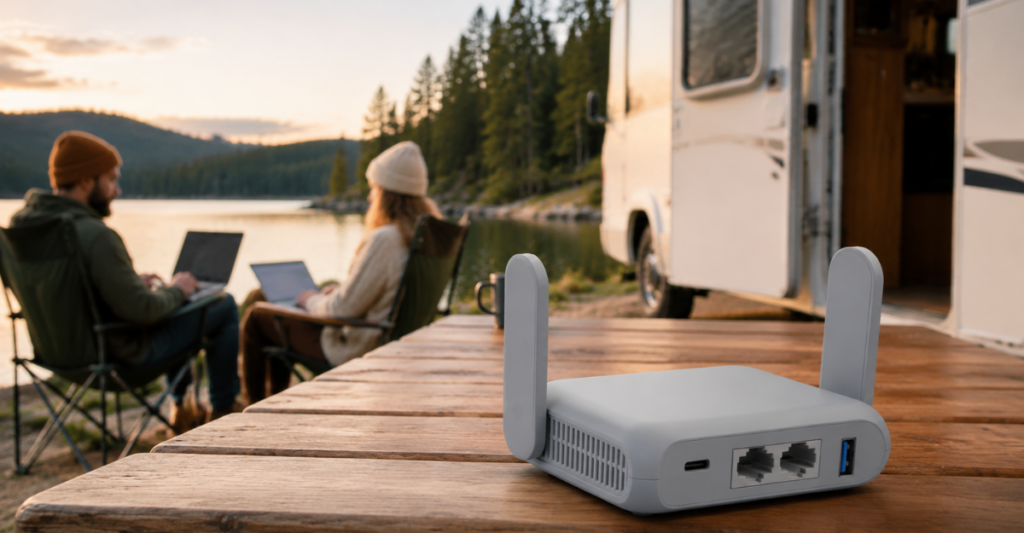 GL.iNet Beryl AX WiFi 6 travel router for laptop and phone