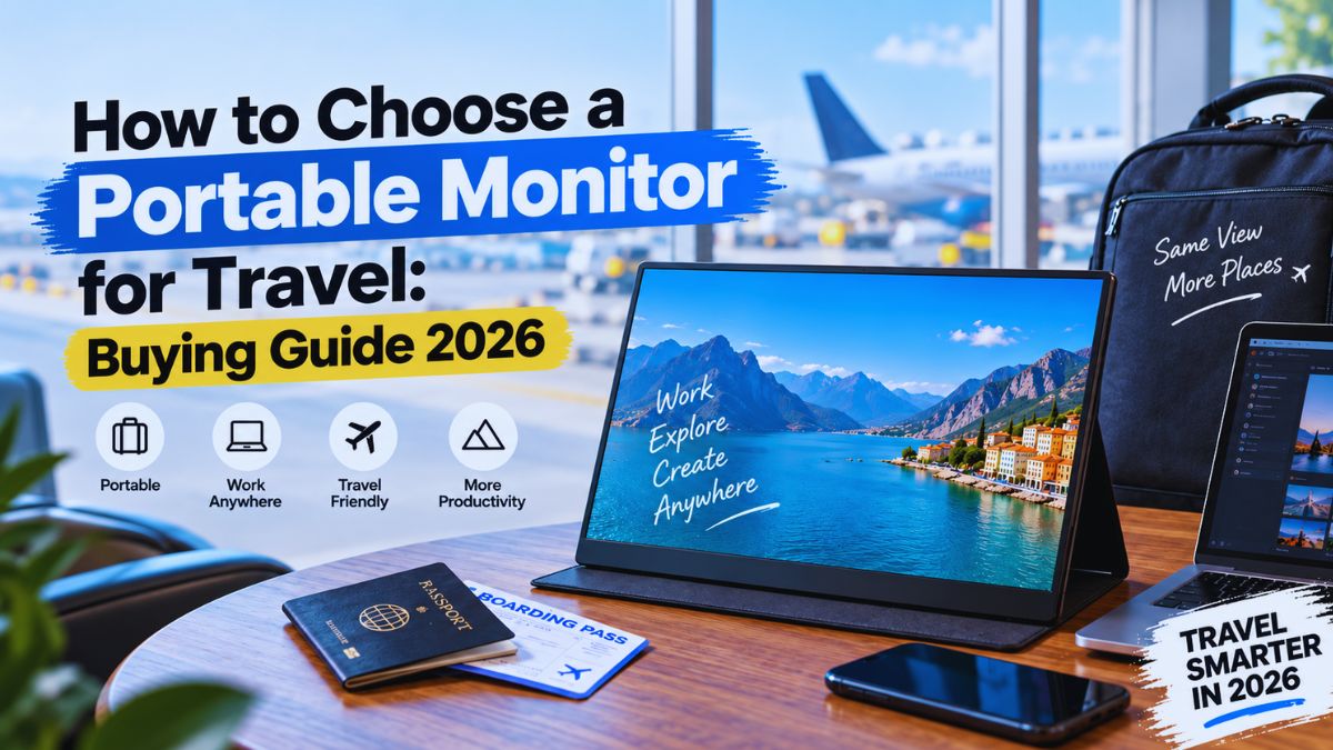 Traveler choosing a portable monitor for a laptop