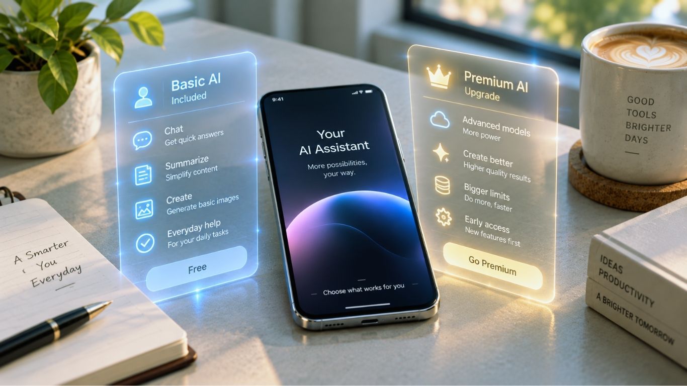 iOS 27 free and premium AI features comparison concept