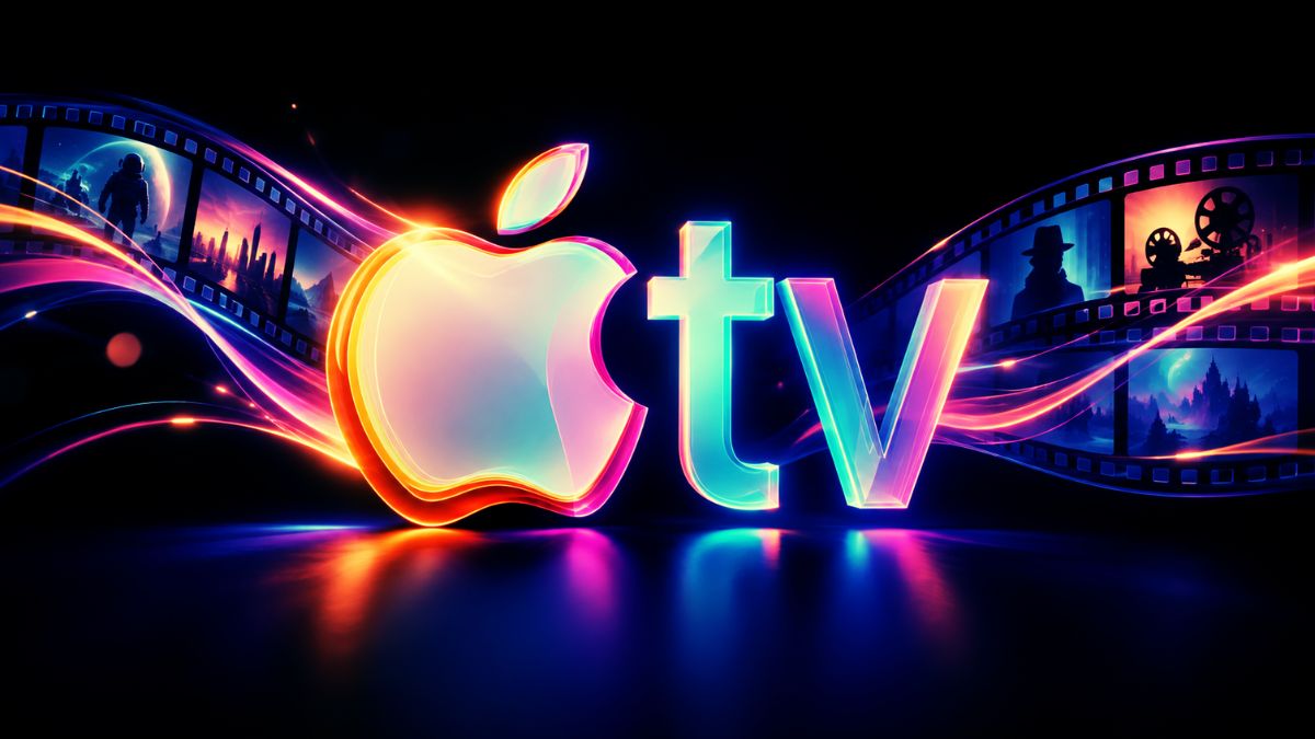 Apple TV device with classic movies collection and cinematic film strips