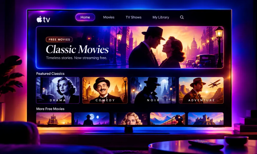 Apple TV app interface showing classic movies streaming library